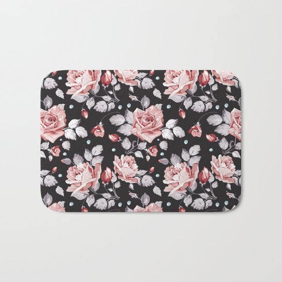 Vintage Pink Rose Flowers Bath Mat
