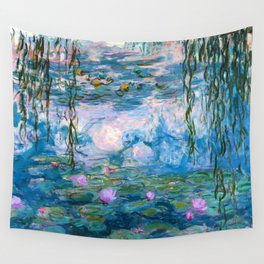 Water Lilies Monet Teal Wall Tapestry