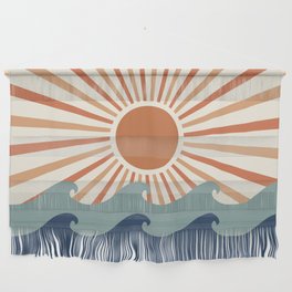 Retro, Sun and Wave Art, Blue and Orange Wall Hanging