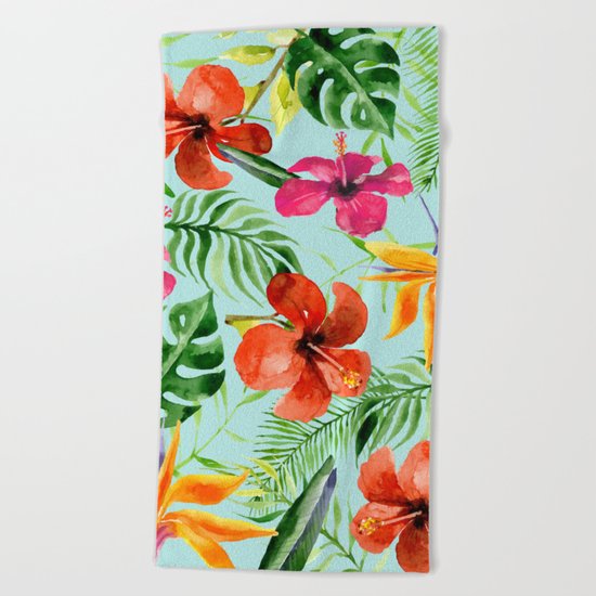 Colorful Tropical Pattern Beach Towel