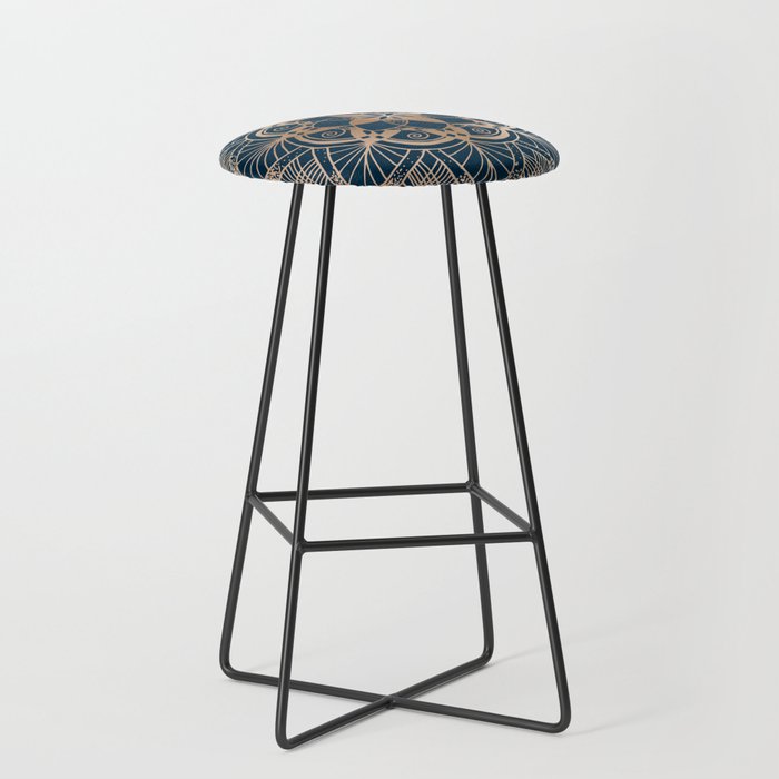 Lotus metal mandala on blue Bar Stool