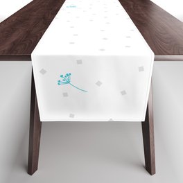Blue Cyan flying dandelion seeds simple Christmas seamless pattern and Grey Confetti on White Background Table Runner