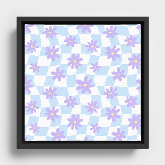 Retro psychedelic flower checkered print Framed Canvas