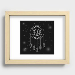 Magic and mystical snake dreamcatcher mandala with moon phases and stars in silver	 Recessed Framed Print