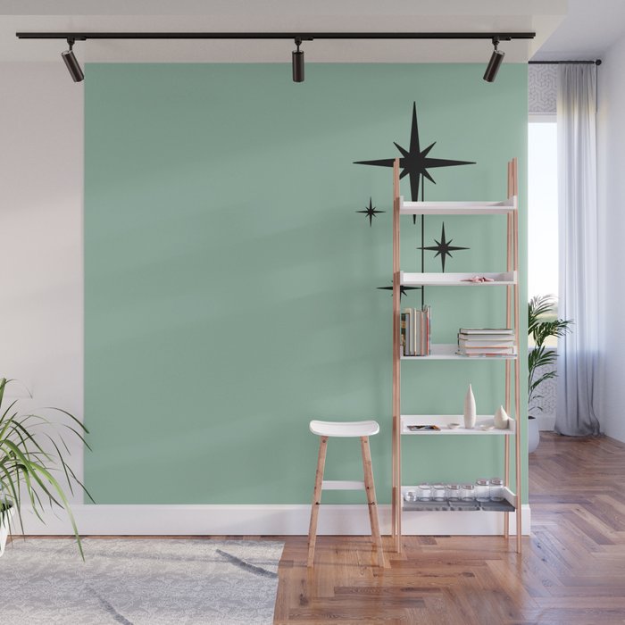 1950s Atomic Age Retro Starbursts in Aqua Mint and Black Wall Mural
