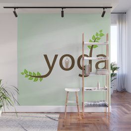Yoga asana and green leaves typography Wall Mural