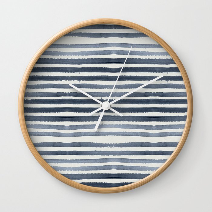 Simply Shibori Stripes Indigo Blue on Lunar Gray Wall Clock
