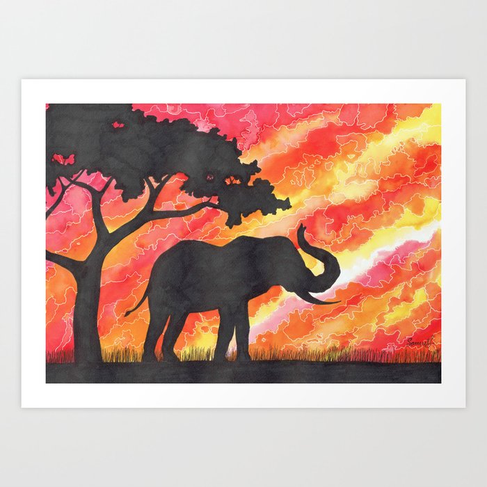Elephant Silhouette Watercolour Art Print By Samuelj Society6