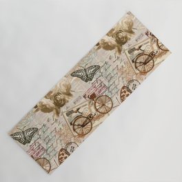 Seamless vintage background with roses, butterfly and bicycle.  Yoga Mat