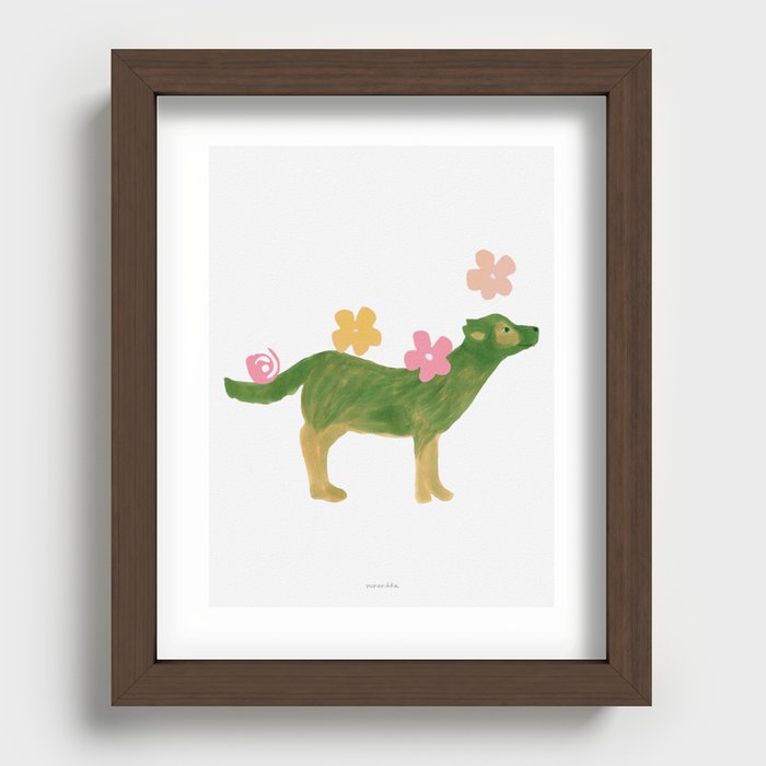 Happy Dog - Green and White Recessed Framed Print