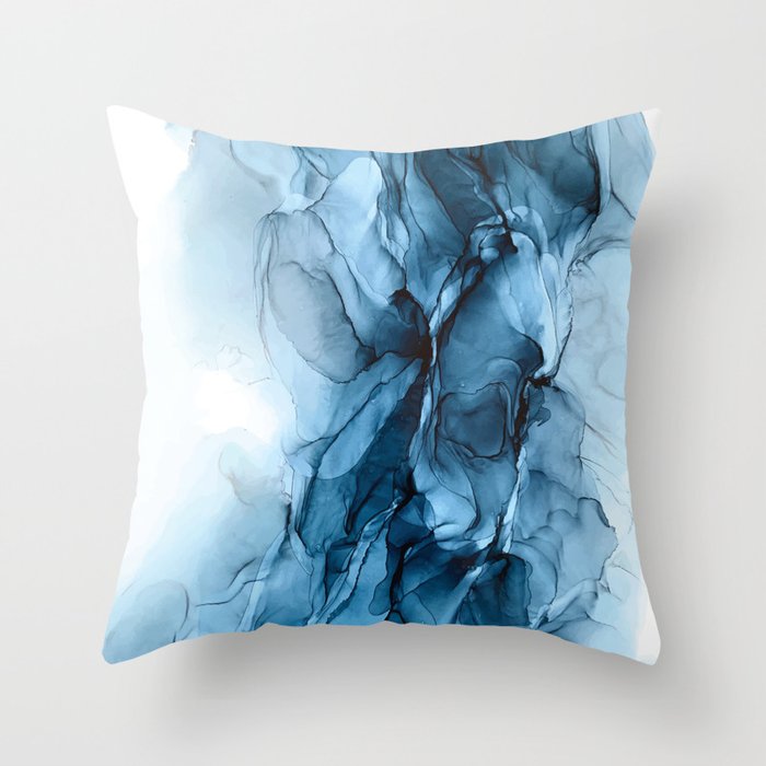 Deep Blue Flowing Water Abstract Painting Throw Pillow