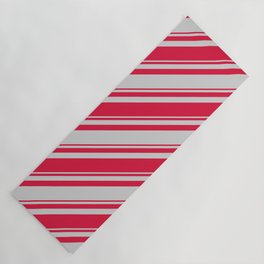 [ Thumbnail: Light Grey and Crimson Colored Lines/Stripes Pattern Yoga Mat ]