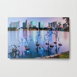 Take Flight Under Blue Evening Light - Orlando Florida Lake Eola Park Metal Print | Takeflight, Metalprint, Floridasunset, Orlandoprint, Birdsinwater, Orlandofountain, Orlandosunset, Downtownorlando, Bluehour, Birdsculptures 