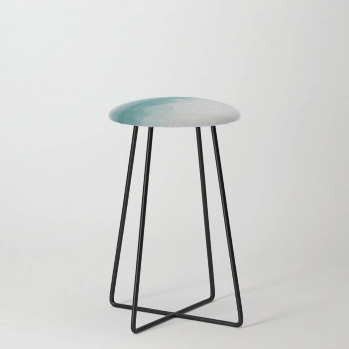 The Call of the Ocean 4 - Minimal Contemporary Abstract - White, Blue, Cyan Counter Stool
