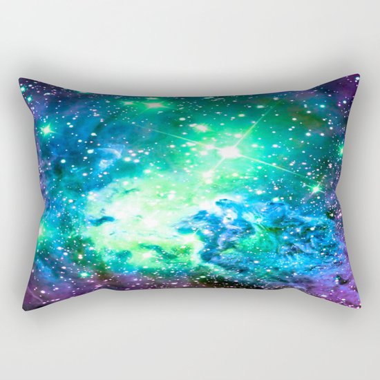 Fox Fur Nebula BRIGHT : Green Blue Purple Galaxy Rectangular Pillow