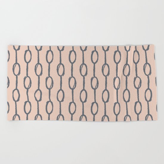 Pebble Dot Stripes Gray on Vintage Rose Pink Beach Towel