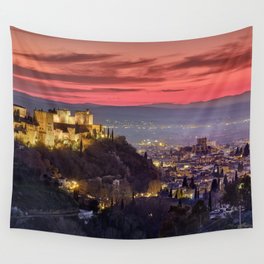 The Alhambra Palace, Cathedral and and Granada at sunset. Winter. Wall Tapestry