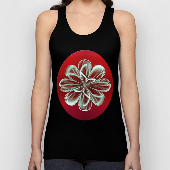 Cyan Bloom on Red Unisex Tank Top