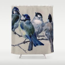 Animal Shower Curtain Colorful Forest Birds Print for Bathroom