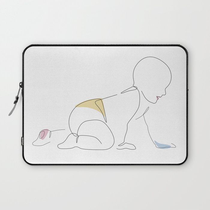 Baby Crawl / minimal line drawing of a new born baby in pastel colours  Laptop Sleeve