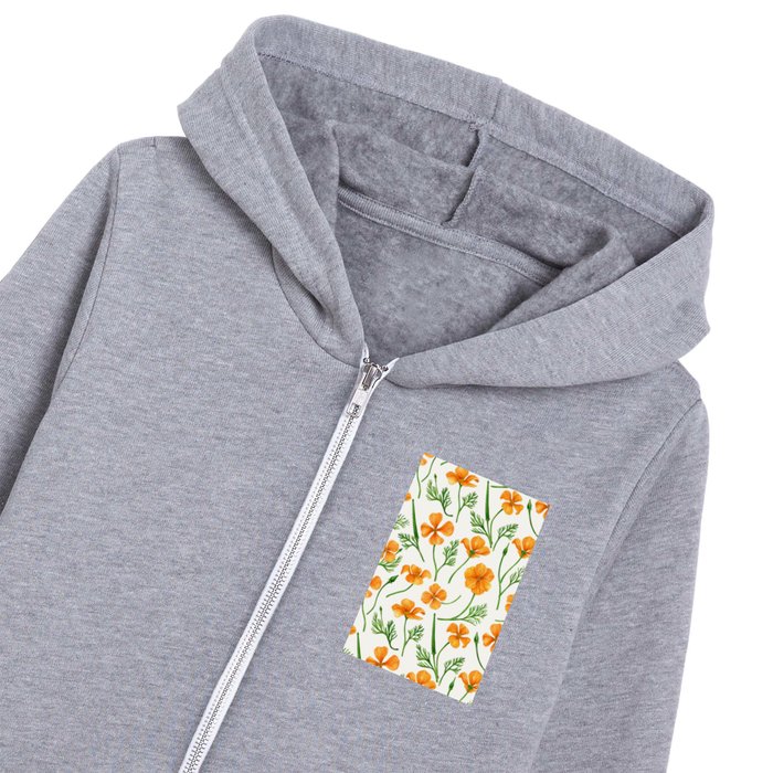 California poppies, summertime flowers, orange wildfowers on off white Kids Zip Hoodie