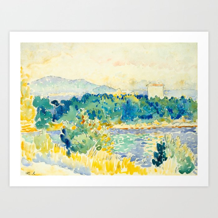 Mediterranean Landscape With A White House Watercolor Landscape