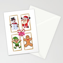 Christmas Santa Snowman Gingerbread and Elf Stationery Card