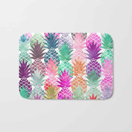 Bright exotic pineapples pastel watercolor pattern Bath Mat