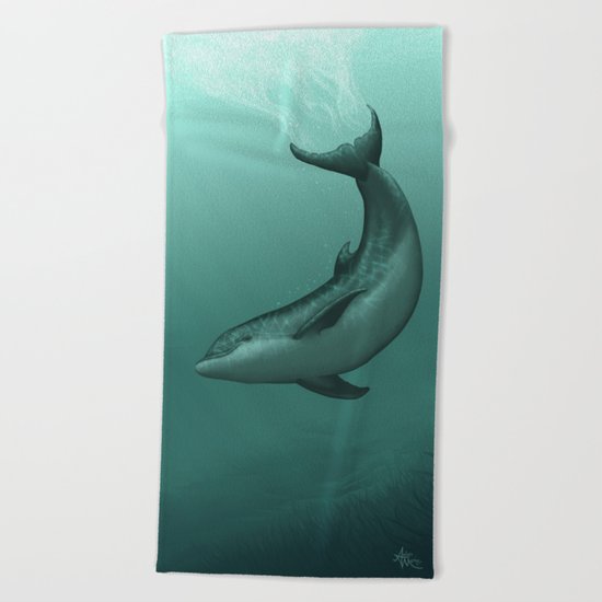 "Siren of the Lagoon" by Amber Marine ~ Indian River Lagoon Bottlenose Dolphin Art, (c) 2015 Beach Towel