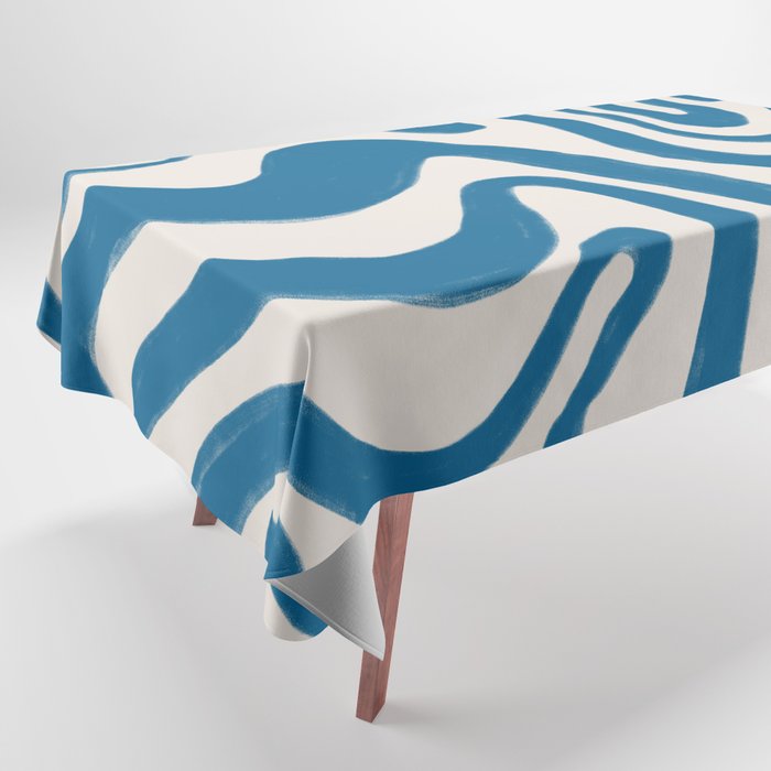 Daphne Blue Minimalistic Hand-Painted Swirl Tablecloth