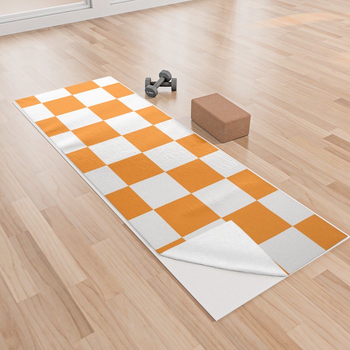 Tangerine Orange Checkerboard Pattern Palm Beach Preppy Yoga Towel