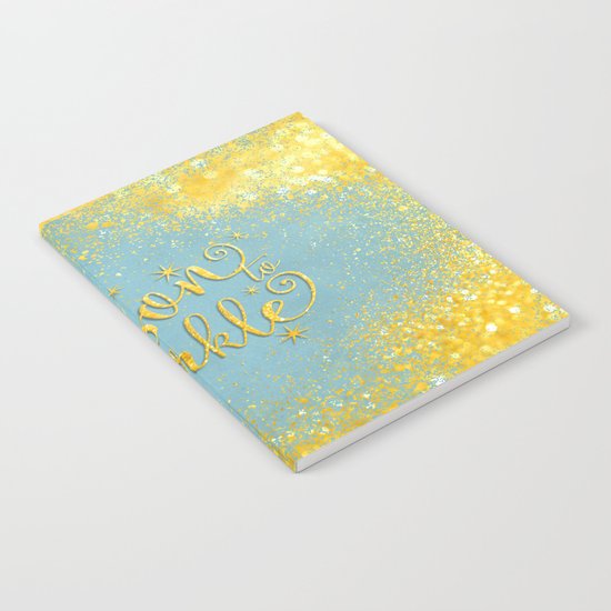 The season sparkle - Gold glitter effect Saying on aqua background on #Society6 Notebook