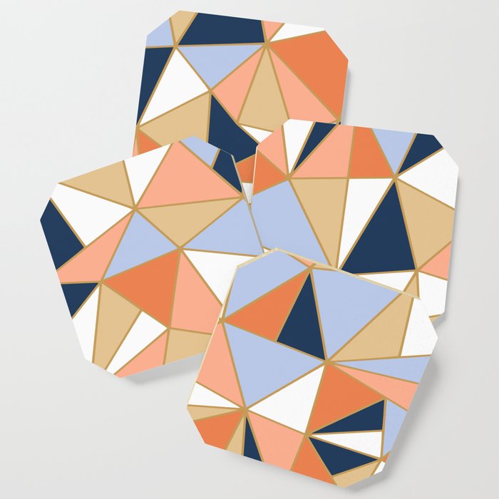 Festive, Geometric Art, Orange, Navy, Blue, Gold, Abstract Art Coaster
