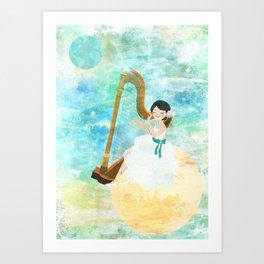 Harp girl: Music from the moon Art Print