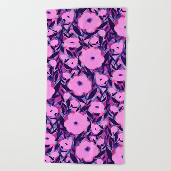 Layered Leaf Floral Pink Beach Towel