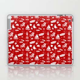 Red And White Summer Beach Elements Pattern Laptop Skin