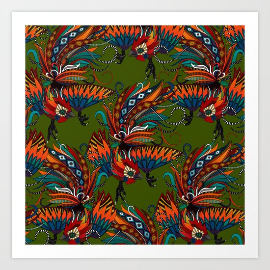 rooster ink green Art Print