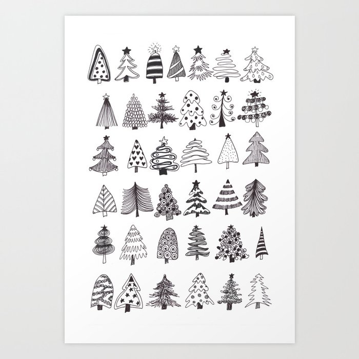 Christmas trees doodles Art Print