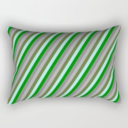 [ Thumbnail: Eye-catching Turquoise, Green, Grey, Dark Grey, and Dark Olive Green Colored Striped Pattern Rectangular Pillow ]