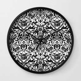 Damask Roses - Black & White Wall Clock
