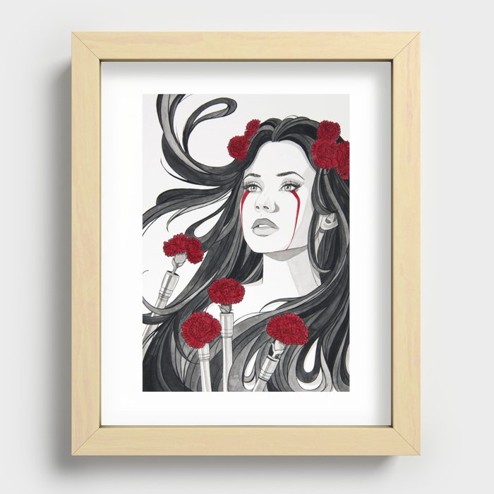 Red and Black Ink Portrait of a Woman - Carnation Revolution 1974 Recessed Framed Print