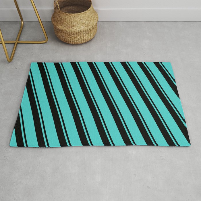 Black & Turquoise Colored Lines/Stripes Pattern Rug