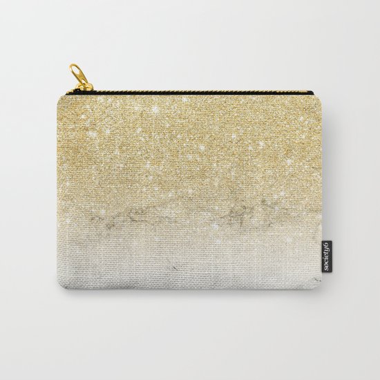 Modern faux gold glitter white marble color block Carry-All Pouch