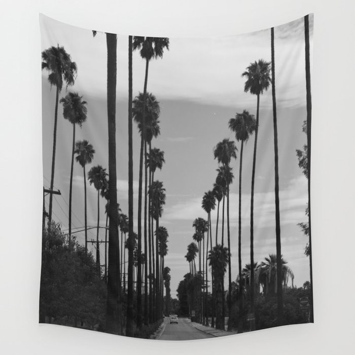 Vintage Black & White California Palm Trees Photo Wall Tapestry