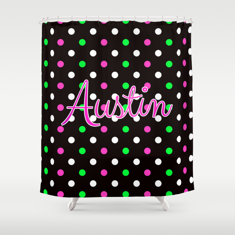 Neon Pink And Lime Green Polka Dots With Monogram Shower Curtain