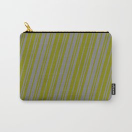[ Thumbnail: Grey & Green Colored Stripes Pattern Carry-All Pouch ]