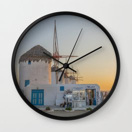 Mykonos Windmills by Pupina Wall Clock