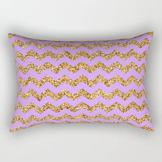 Purple Gold Glitter Chevron Rectangular Pillow