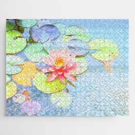 pink waterlily painted impressionism style Jigsaw Puzzle