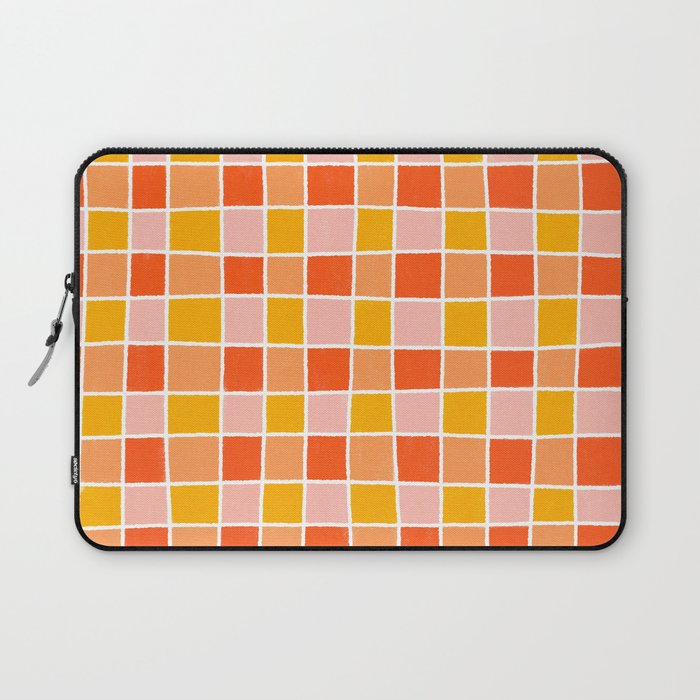 Groovy Retro 70s Grid Wavy Pink Orange Yellow Laptop Sleeve